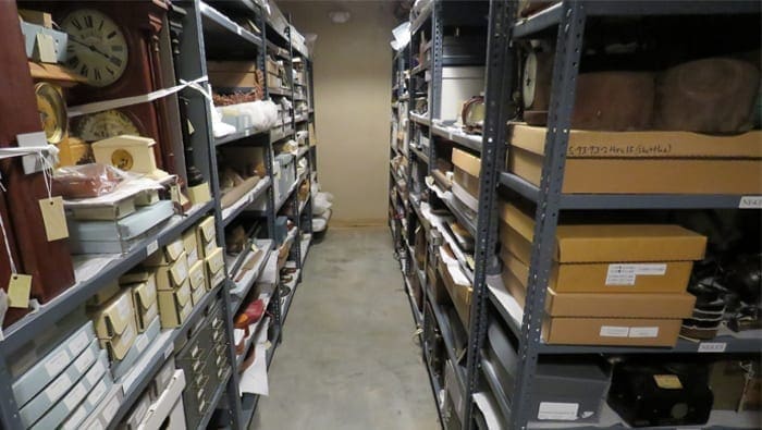 Shelves of museum items in our archives.