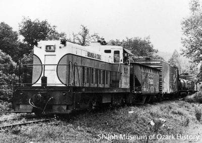 Arkansas and Ozarks Railway freight train, Beaver (Carroll County), Arkansas, circa 1960.