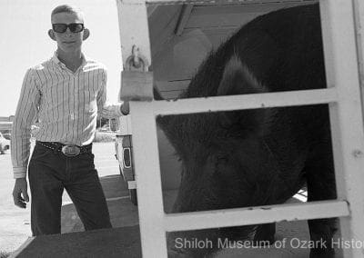 Jerry Martens with “Big Red,” the Razorback’s mascot, June 13, 1968.