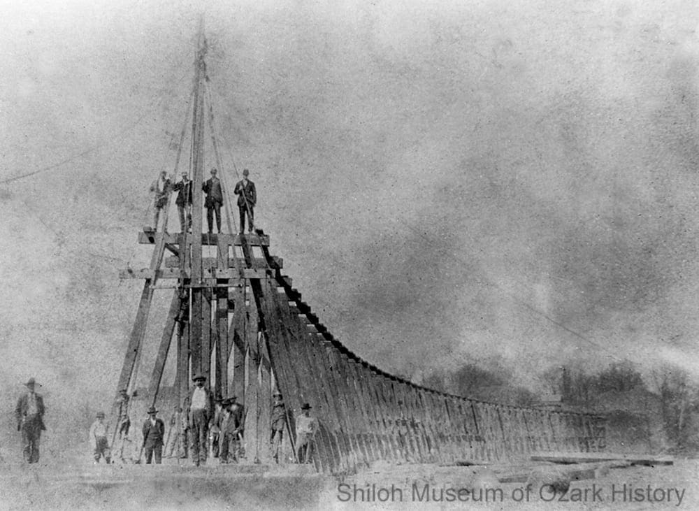 Trestle construction on the St. Louis & San Francisco Railway, Brightwater (Benton County, Arkansas), 1881.