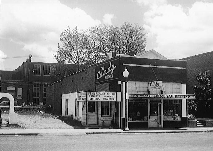 Rogers Candy Kitchen, owned by Tom Mulos, South Second Street, Rogers, 1950s.
