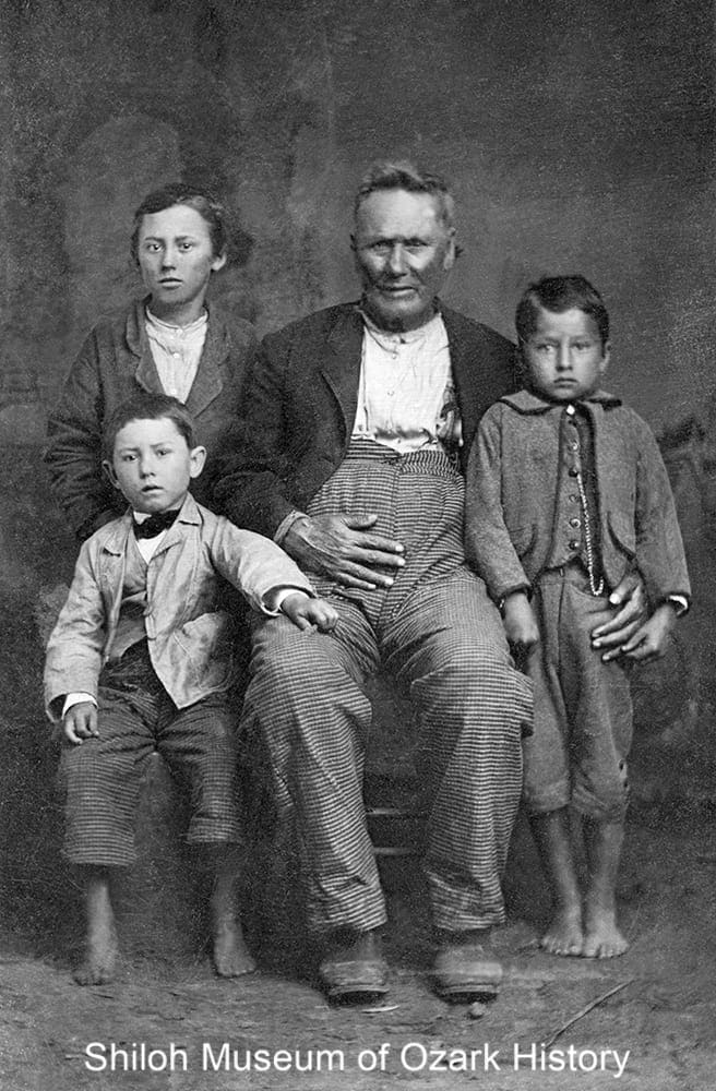 George Washington Vaughan with his grandsons, Madison County, Arkansas,about 1881.