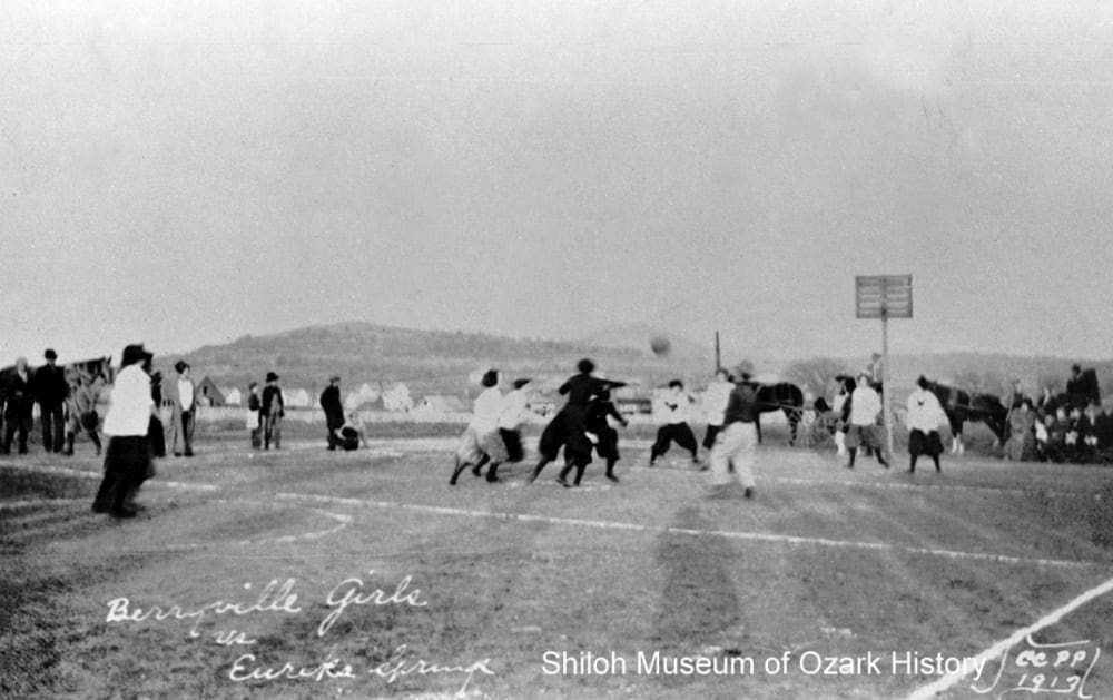 Berryville girls’ basketball team versus Eureka Springs, Carroll County, Arkansas, 1913.