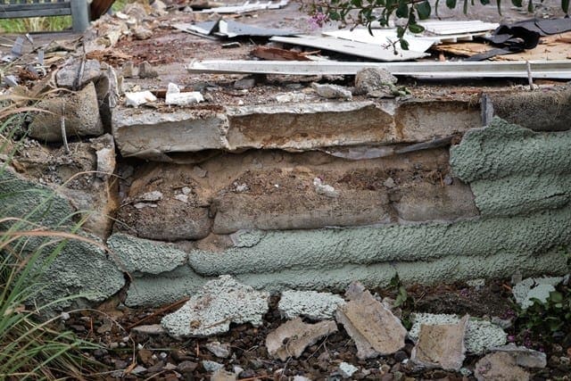 Remains of demolished Stack-Sack building, Springdale, Arkansas, 2020