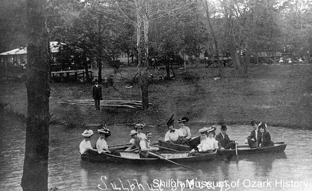 Boating on Lake LaBalladine, Sulphur Springs, Arkansas, circa 1910.