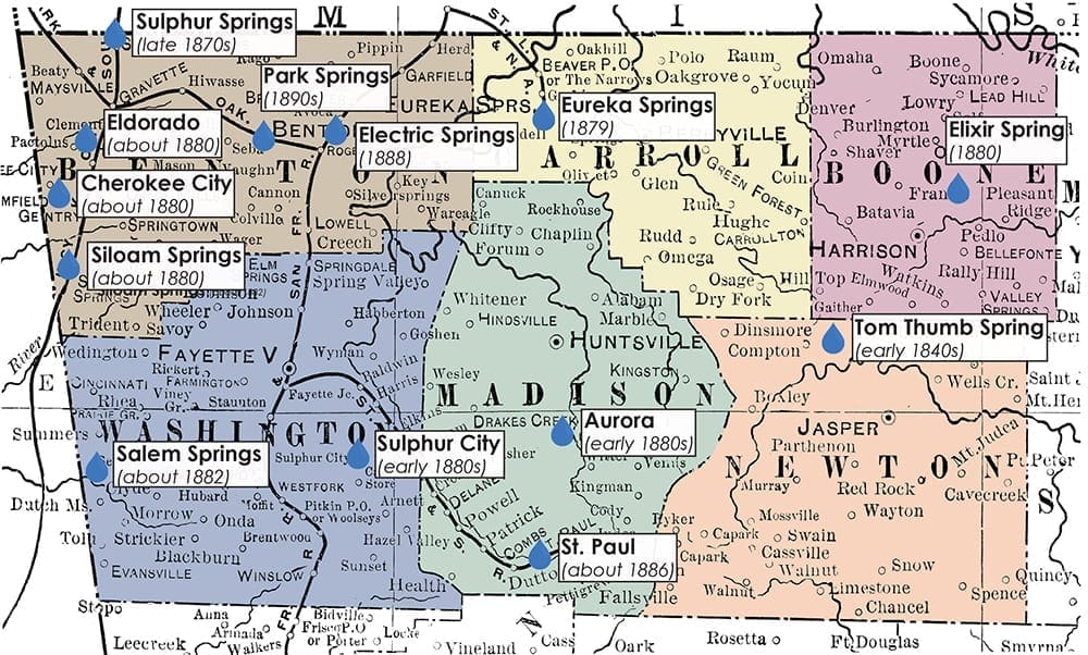 Map of historic springs in Northwest Arkansas