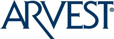 White background with blue lettering that says Arvest.