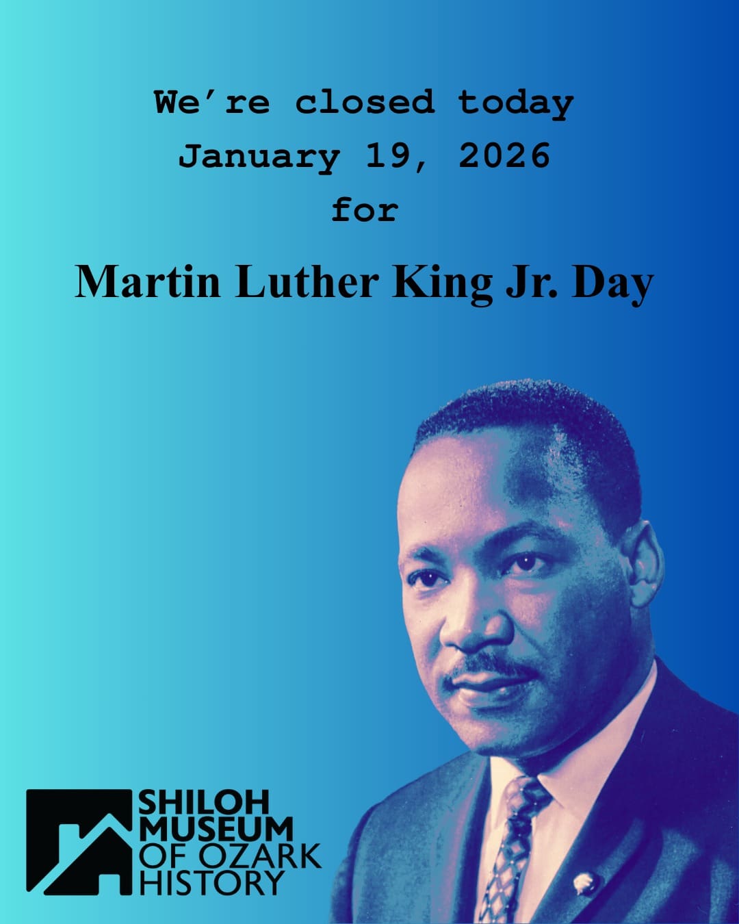 The Shiloh Museum will be closed Monday, January 19, in observance of Martin Luther King Jr. Day as we honor Dr. King’s legacy of equality, justice, and service. We look forward to welcoming you back during our regular hours.

#MLKDay #MartinLutherKingJr #MLK