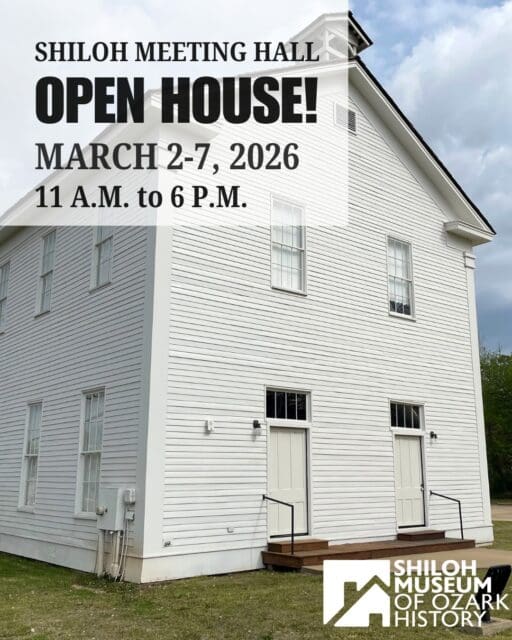 🏚️ What is that big white building on Huntsville Avenue in Springdale? You’ll have your chance to find out! The Shiloh Meeting Hall is having an open house from 11 a.m. to 6 p.m. Monday, March 2, through Saturday, March 7! Check it out! Free!

https://shilohmuseum.org/event/shiloh-meeting-hall-open-house/2026-03-02/

#ShilohMeetingHall #DowntownSpringdale #ArkansasOzarks #OzarkHistory