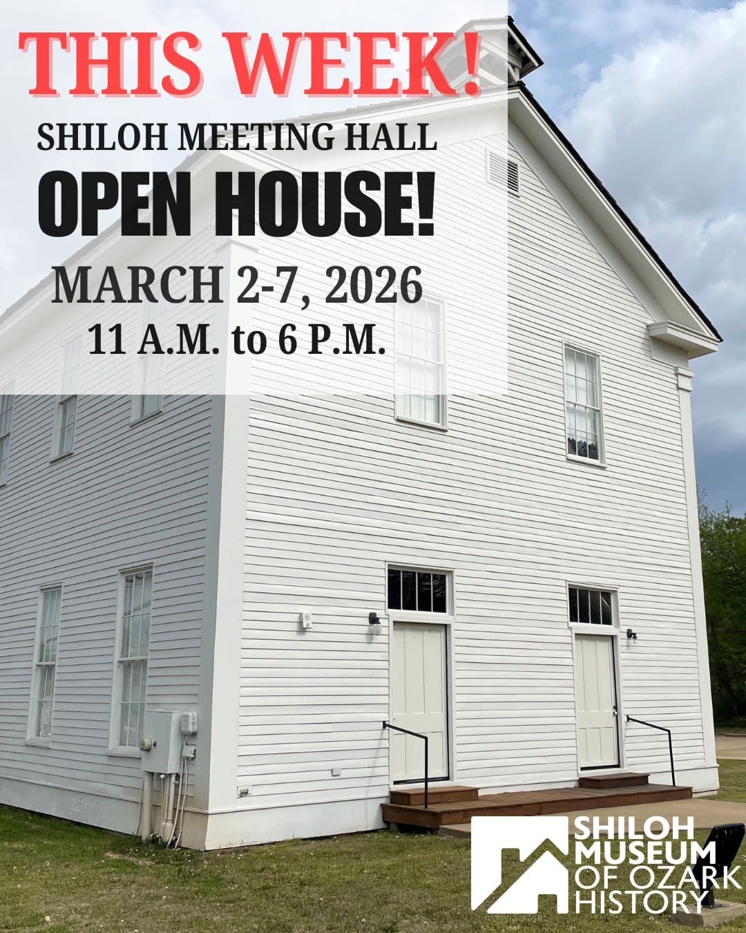🏛️ Yay! It’s Monday! Yes, we really said that because our Shiloh Meeting Hall Open House kicks off today! We’ll be opening the 🚪🚪 doors to the public every day this week through Saturday from 11 a.m. to 6 p.m.
While our main museum building remains closed as it gets a 💐 spring makeover (renovations are in full swing!), we’re providing an opportunity for the public to find out what’s inside the big, mysterious white building (spoiler alert: a really cool museum on the second floor!).
Not sure where to 🚗 park? Directional signs are placed on the front and side of the main museum building.
Come by during your lunch break! Swing by after work! See us Saturday! Free!
Click link in comments.
#ShilohMeetingHall #DowntownSpringdale #ArkansasOzarks #OzarkHistory #OddFellows