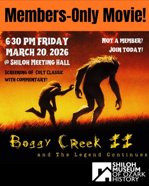 🌟 Shiloh members and future members: Tonight's the night for a fun movie!  We'll even provide the 🍿 popcorn! Join us!

#BoggyCreek #BoggyCreekMonster #ArkansasOzarks #FoukeMonster