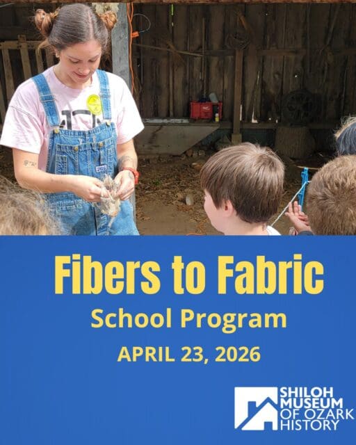 🍎 Educators: Bring your 1st–3rd graders to the Shiloh Museum on Thursday, April 23, for a ✋✋ hands-on journey from raw materials to finished textiles at our Fibers to Fabric program! Reservation required.
Link in the comments.
#ArkansasFabric #ArkansasEducators #ArkansasOzarks #OzarkHistory