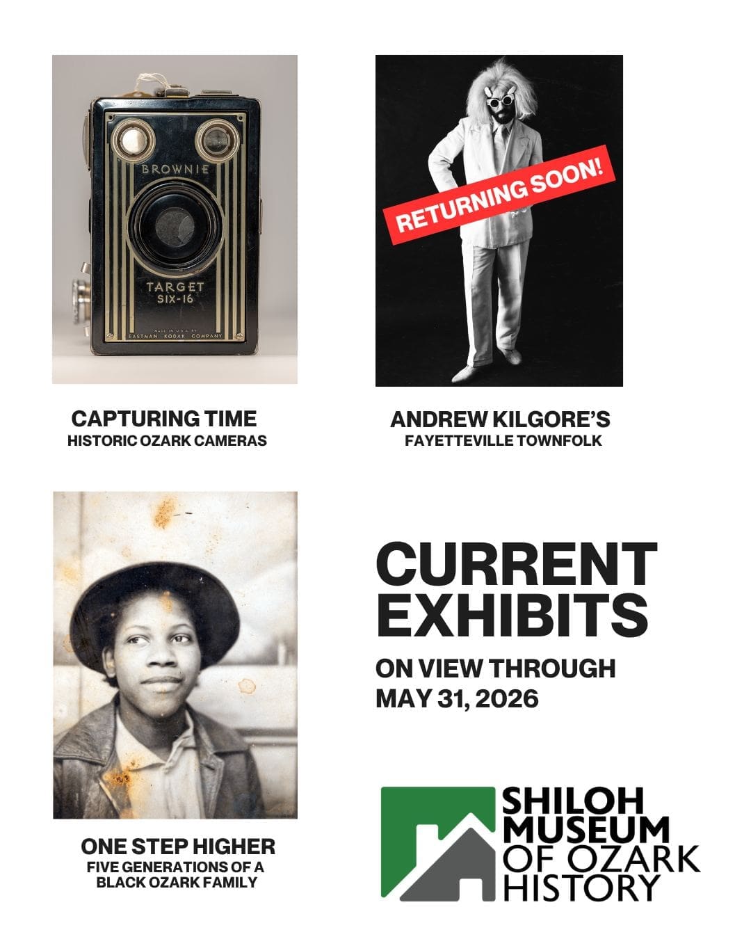 The wait is over. Our doors are open! 🏛️✨

We’ve officially finished our remodel and we can’t wait for you to see the changes. More importantly, two of our favorite collections are back in the galleries:

👣 One Step Higher: A powerful look at five generations of a Black Ozark family.
📷 Capturing Time: A deep dive into the historic cameras that documented our region.

(P.S. Andrew Kilgore’s "Fayetteville Townfolk" fans: Hang tight! We’re putting the final touches on that exhibit and it will be back on the walls very soon.)

Which exhibit are you most excited to revisit? Let us know in the comments! 👇

#OzarkHistory #DowntownSpringdale #ArkansasOzarks #BlackHistory #OzarkPhotography