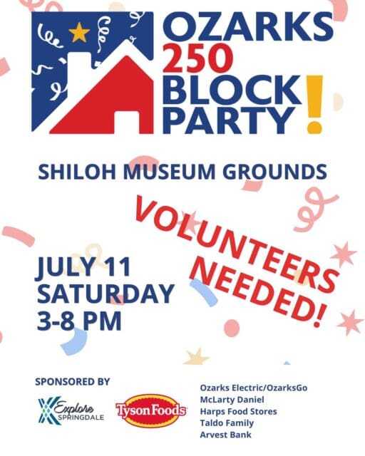 Want a free t-shirt, free snacks, and the best seat in the house? ๐
We need volunteers to help us bring the Ozarks 250 Block Party to life on Saturday, July 11 (3โ8 PM)! Come help our community celebrate Americaโs 250th birthday with live music, dance performances, food trucks, demos, and the debut of our new exhibit, Our Changing Landscape.
The Perks: ๐ Short, easy shifts (only 2 to 4 hours!) ๐ Free exclusive event T-shirt ๐ฟ Complimentary snacks to keep you fueled ๐ An up-front seat to all the festival fun!
Whether you want to greet guests, help with activities, or be right in the middle of the action, we have a spot for you.
๐ Click the link in our bio to view shift times and grab your spot on the crew!
Thank you to our sponsors!
@explorespringdale @tysonfoods @ozarkselectric @ozarksgo @mclartydanielautomotive @harpsfoodstores @harpsfoodstores @arvestbank
#ShilohMuseum #DowntownSpringdale #Ozarks250 #SpringdaleAR #OzarkHistory