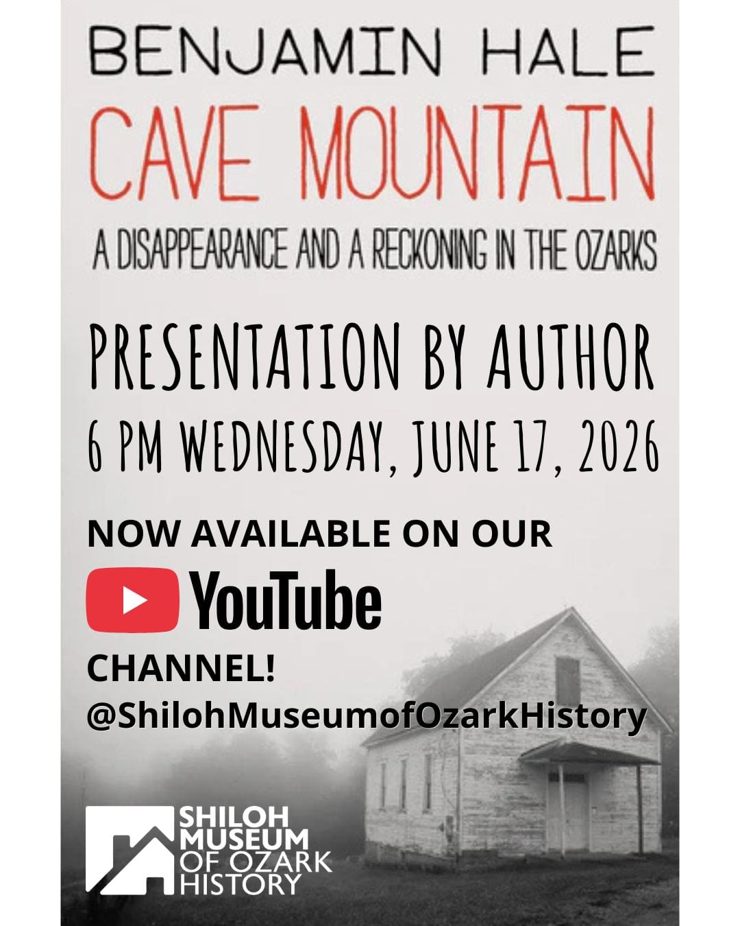 Did you miss Benjamin Haleβs presentation last month on his book, βCave Mountain: A Disappearance and a Reckoning in the Ozarksβ?
Good news! This Not Strictly History presentation is now on our YouTube channel! π₯
In this video, Benjamin Hale is joined by his cousin, Haley Zega, to share the incredible, chilling story of her 2001 disappearance in the Ozarks, her survival, and the layered regional history that followed her rescue.
#ShilohMuseum #OzarkHistory #CaveMountain #NotStrictlyHistory #BenjaminHale