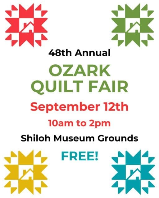 📸 48th Annual Ozark Quilt Fair 🧵✨
Stitches, stories, and vibrant Ozark craftsmanship! Join us on the Shiloh Museum grounds as regional quilters showcase stunning new creations and historic antique heirlooms.

📍 Shiloh Museum Grounds (Downtown Springdale)
🗓 Saturday, September 12
⏰ 10 AM – 2 PM
🎟 FREE admission

Whether you're entering a piece, hunting for inspiration, or just enjoying a walk among the quilts, come spend your Saturday with us!

👉 Quilt registration & details at the link in our bio.

#OzarkQuiltFair #ShilohMuseum #DowntownSpringdale #ArkansasOzarks