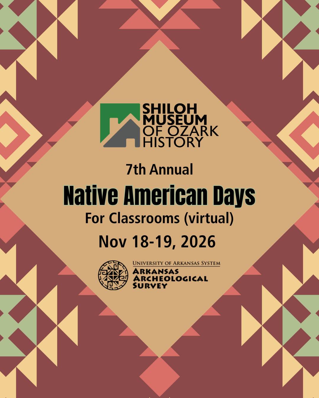 🍎Attention educators: Our Annual Native American Days virtual school program returns November 18-19. We’re partnering with the Arkansas Archeological Survey and over 20 guest presenters. Learn about the history, culture, and traditions of Native Americans in Arkansas through presentations, cultural discussions, and live craft demonstrations led by indigenous artisans. Visit our website to learn more. Registration required.

#NativeAmericanDays #NativeAmericanHistory #ShilohMuseum #ArkansasHistory